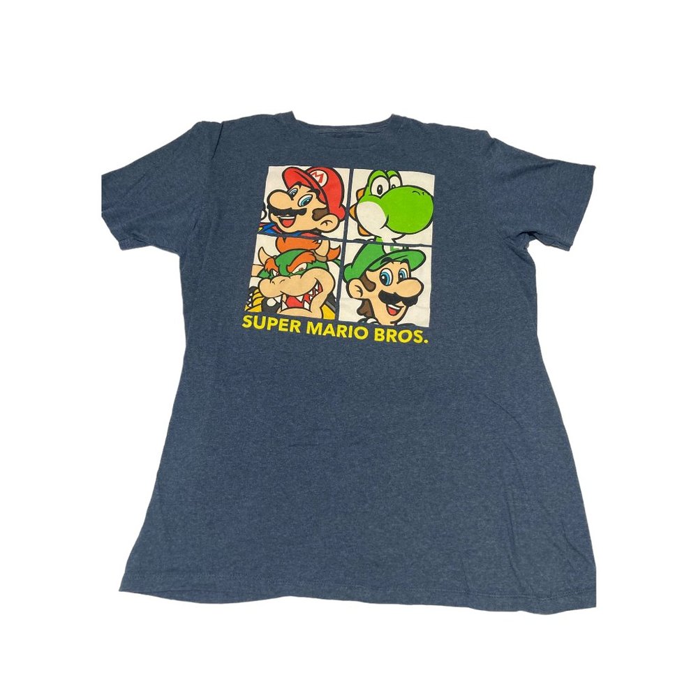 Rare Official Super Mario Bros Shirt, Blue-Grey, Large